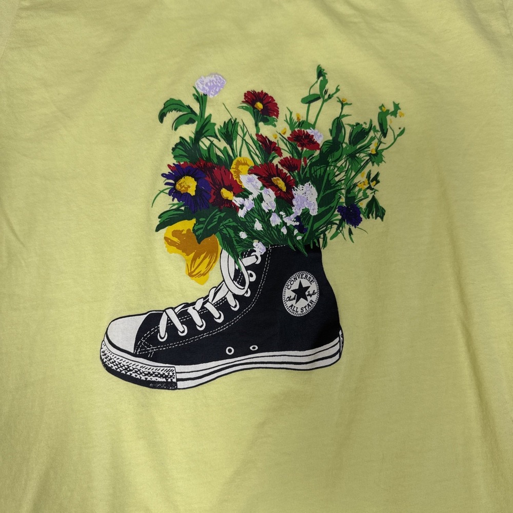 Converse T-Shirt Medium womens flowers are blooming Graphic Baby Tee Yellow - Picture 2 of 3